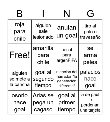 Bingo La Roja vs Argentina Bingo Card