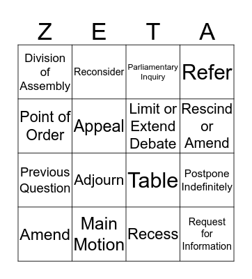 Parli-Pro Bingo Card