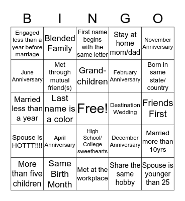 Forever In Love Bingo Card