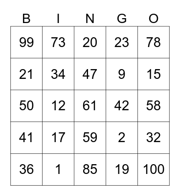 NUMEROS Bingo Card