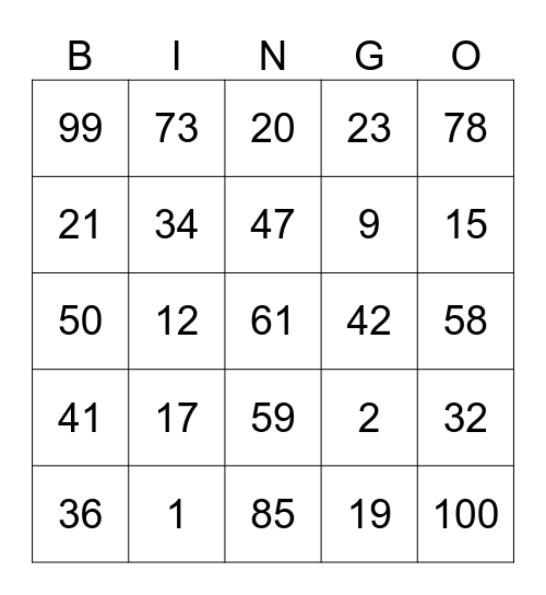 NUMEROS Bingo Card