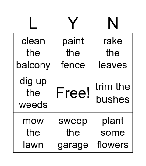 Lyn's class Bingo Card