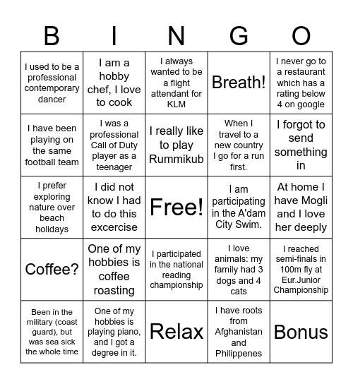 ABNAMRO Trainee group Autumn 2024 Bingo Card