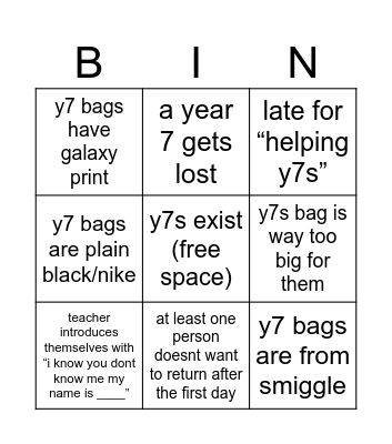first day back bingo Card