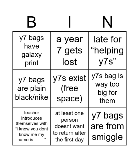 first day back bingo Card
