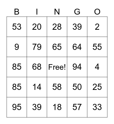 Mathematics Bingo Card