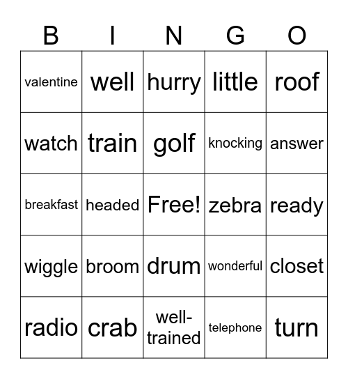 Word list Week 1 Bingo Card