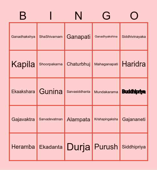 Ganesh Utsav Bingo Card