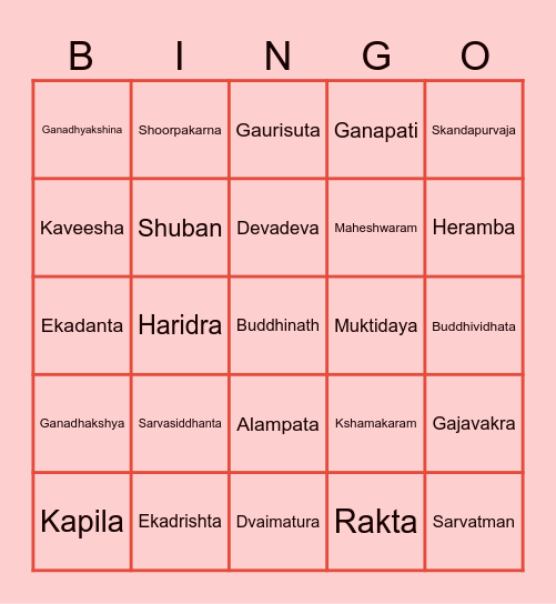 Ganesh Utsav Bingo Card