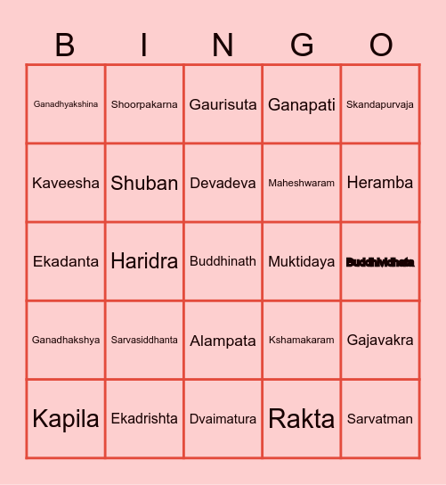 Ganesh Utsav Bingo Card