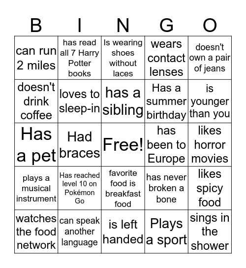 Icebreaker  Bingo Card