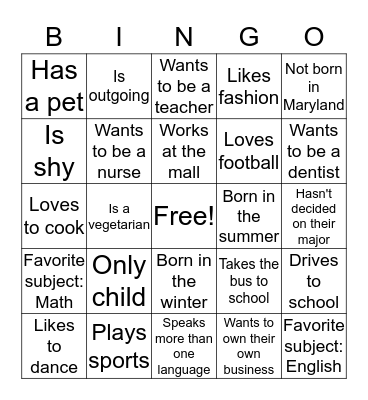 Summer Bridge BINGO  Bingo Card