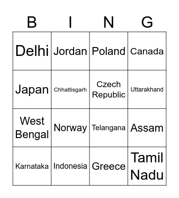 State Bingo Card Bingo Card