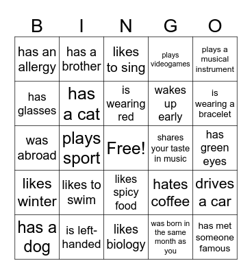 Find someone who Bingo Card