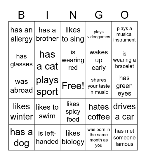 Find someone who Bingo Card