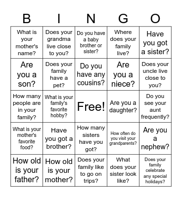 FAMILY BINGO Card