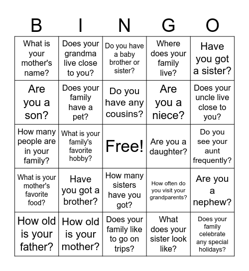 FAMILY BINGO Card