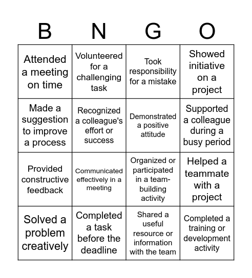 Accountability Bingo Card