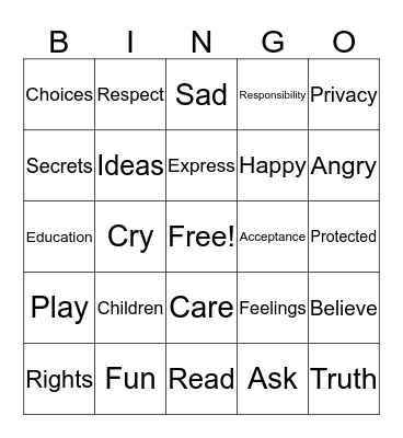 Rights and Responsibilities Bingo Card