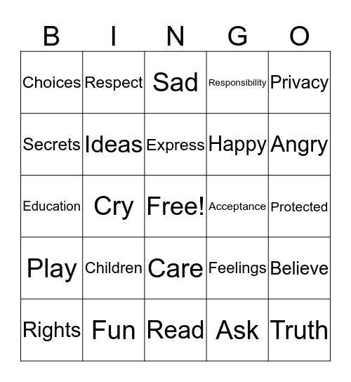 Rights and Responsibilities Bingo Card