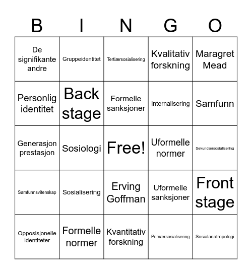 "Samfunnet og menneskene" Bingo Card