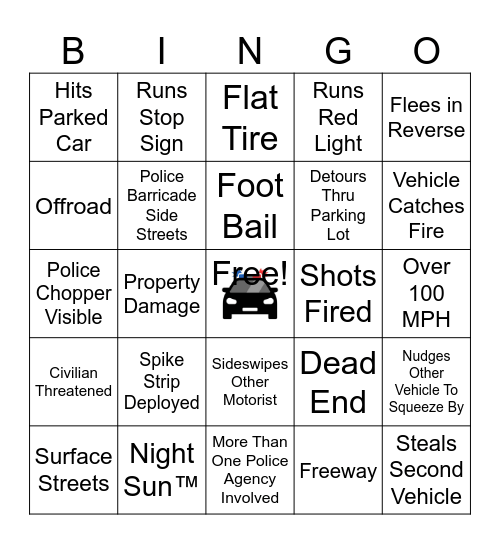 Police Chase Bingo Card