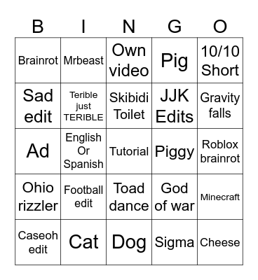 Youtube Shorts bingo by cheez Bingo Card