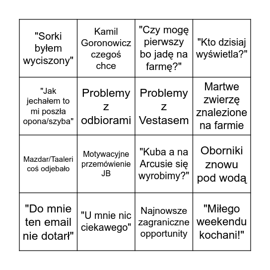 Piątkowe bingo Card