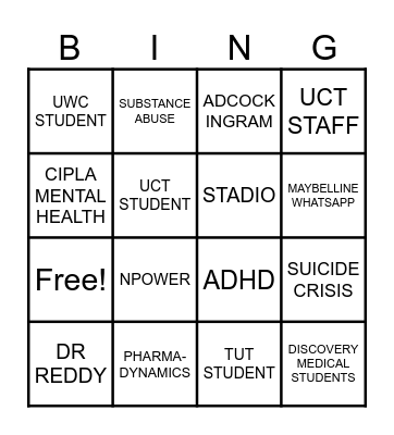 SADAG Bingo Card