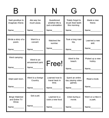 Summer Bingo Card