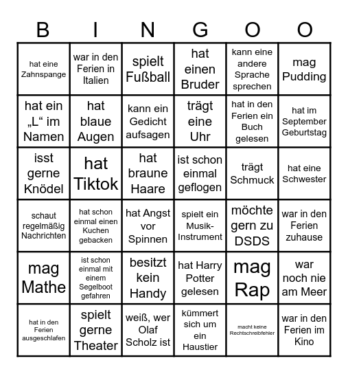 Kennenlern Bingo Card