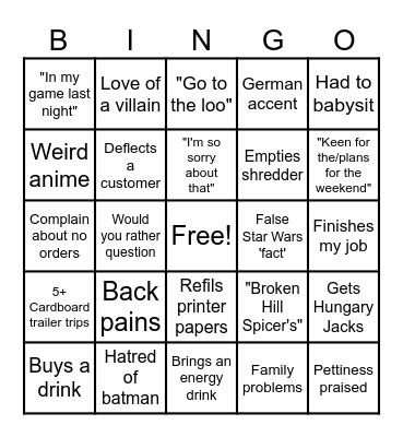 Cooper Bingo Card