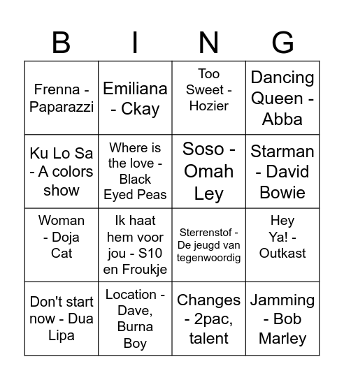 SWINGO Bingo Card
