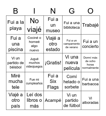 Este verano pasado... Bingo Card