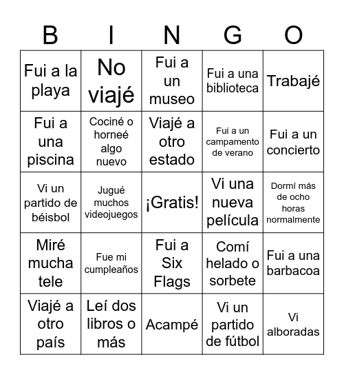 Este verano pasado... Bingo Card