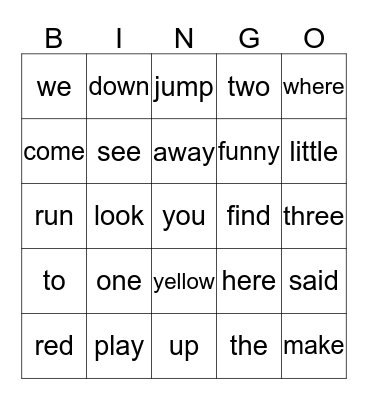 Preprimer Words 2 Bingo Card