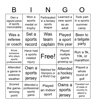 Sports Bingo Card