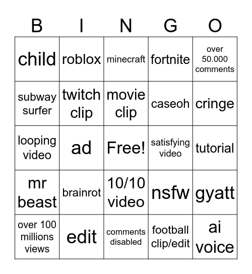 Untitled Bingo Card