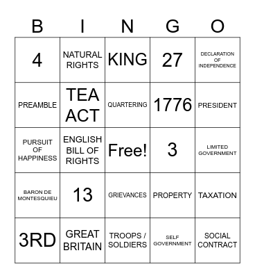 CIVICS BINGO Card
