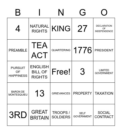 CIVICS BINGO Card