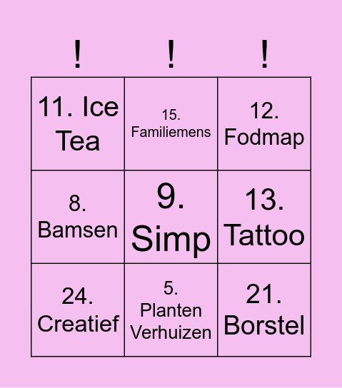 SANNE'S 21 BINGO <3 Bingo Card
