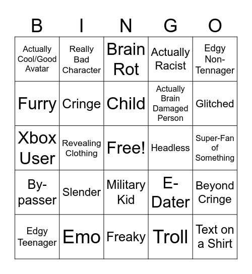 Catalog Avatar Creator People Bingo Card