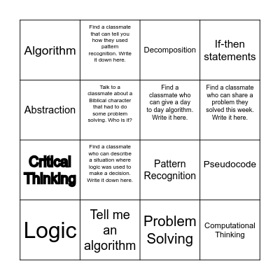 Thinking Like a Computer Bingo Card