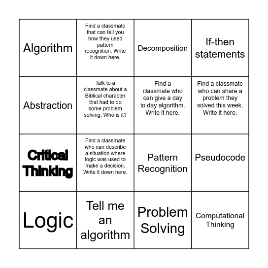 Thinking Like a Computer Bingo Card