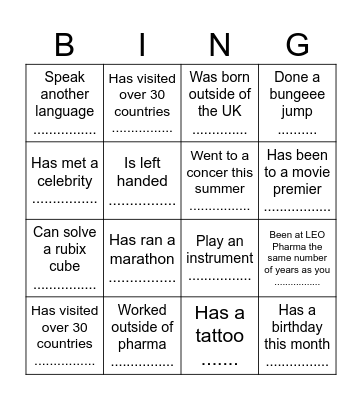 Leaders Lair Bingo Card