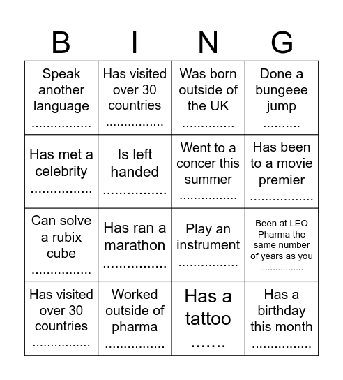 Leaders Lair Bingo Card