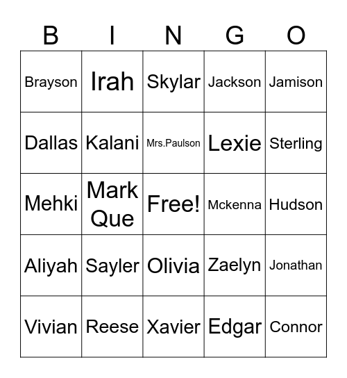 Mrs. Paulson/Ms. Bassing 4th Grade Class Bingo Card