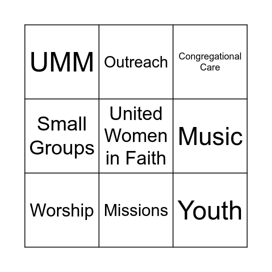 Ministry Fair Bingo Card