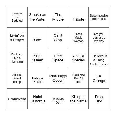 Guitar Hero Bingo Card