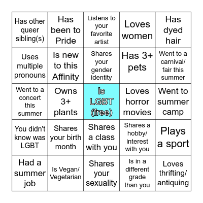 LGBT Icebreaker Bingo! Find someone who: Bingo Card